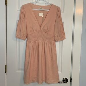 Billabong Spellbound Pink puff sleeves mini dress women’s size large whimsical